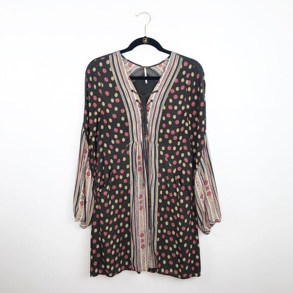 Free people bohemian printed pebble rain peasant dress - Picture 2 of 7